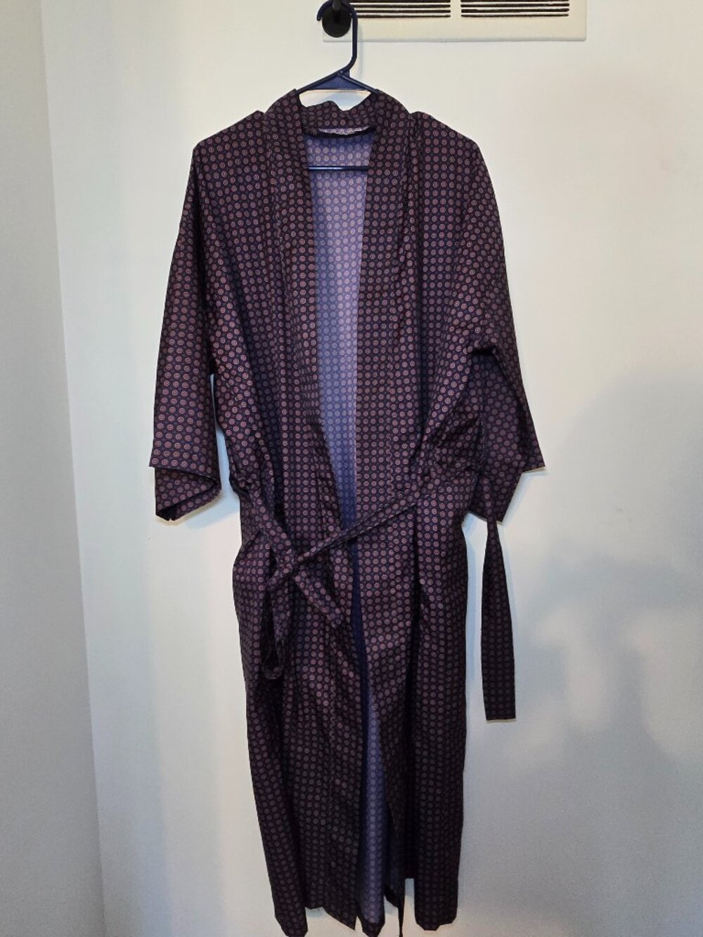 Bill Blass Mens Robe Medium Blue Red Geometric Kimono Style Lightweight Lounge